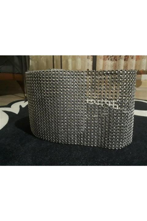 Aker Hediyelik Gümüş Rengi Dekoratif Taşlı 24 Sıra Taş Gri 1m Sıralı Gofret Kristal Taş Plastik Şerit