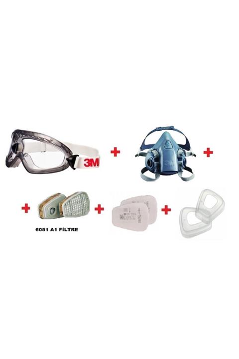 3M 2890sa G.gözlük+7502 Yarım Yüz Maske+6051 A1 Filtre+5925 P2 Ped+ 501 Filtre Tutucu Kapak