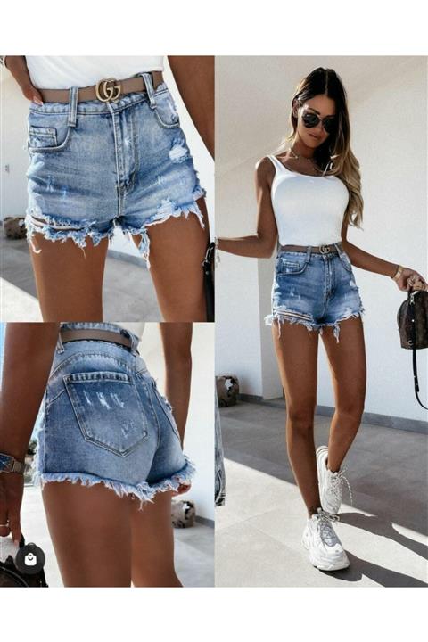 Trendusfashion Paçası Püsküllü Janes Kot Şort 40 Cm
