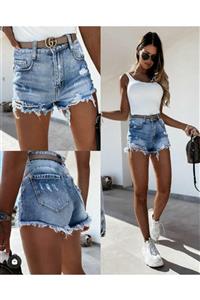 Trendusfashion Paçası Püsküllü Janes Kot Şort 40 Cm
