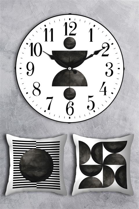 EMORES 36 Cm Duvar Saati Ve 43 Cm Kırlent Kılıfı, 3'lü Set