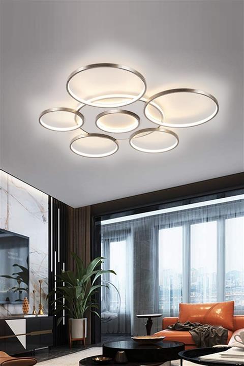 Ömür Avize Jüpiter Modern Gri Kasa ( ( 75 Cm ) ) Beyaz Ledli Plofonyer Ledli Avize