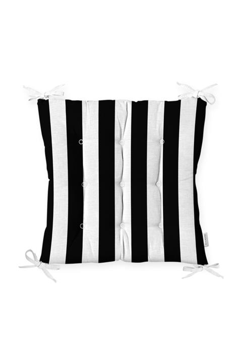 Realhomes Siyah Beyaz Çizgili Pofidik Kare Sandalye Minderi