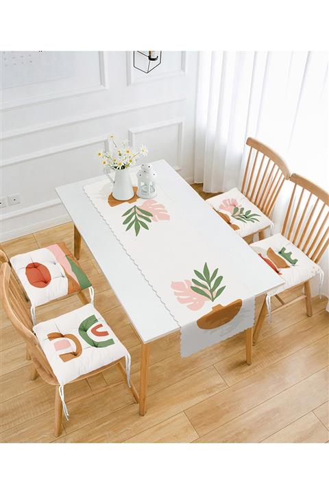 Realhomes Soyut Renk Temalı 4 Pofidik Sandalye Minderi Ve 1 Runner Seti