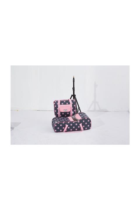 Nenny Baby Lüx 2li Bebek Taşıma Seti(PORTBEBE ÇANTA) Açık Gri-pembe Yıldızlı