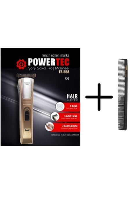 Powertec Şarjlı Saç - Sakal Traş Makinesi + Berber Kesim Tarağı Tr-558