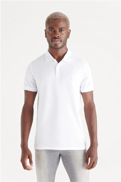 Avva Erkek Beyaz Polo Yaka Jakarlı Slim Fit T-shirt A11y1204