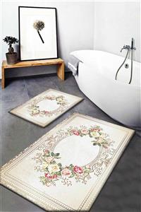 GARDENYA HOME Desenli Yıkanabilir Kaymaz Taban 2li Banyo Halısı Paspas Klozet Takımı Bath-0029