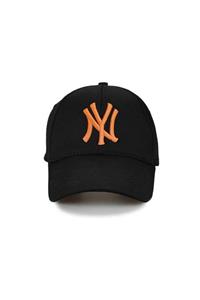 NuxFah Ny New York Unisex Siyah Şapka Özel Oranj Nakış