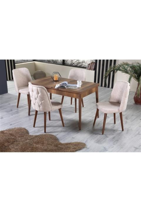 Ervo Venüs Premier Krem Yemek Masa Takımı 4 Sandalyeli