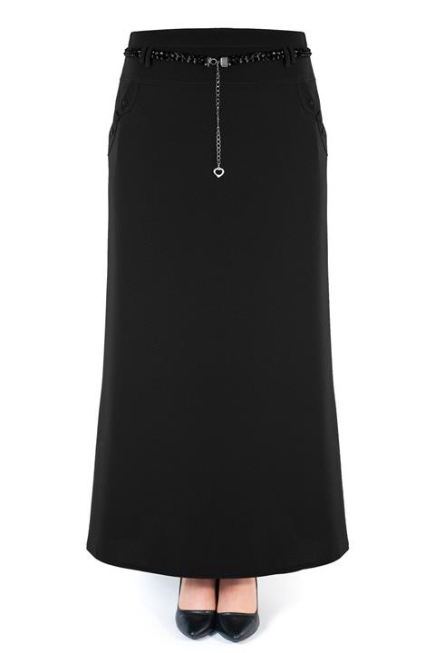 IMREGYM Kadın Tesettür Uzun Siyah Cepli Çan Etek