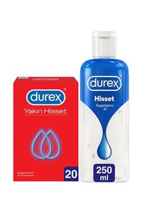 Durex Kayganlaştırıcı Jel Hisset  250 ml + Yakın Hisset Ince Prezervatif  20'li