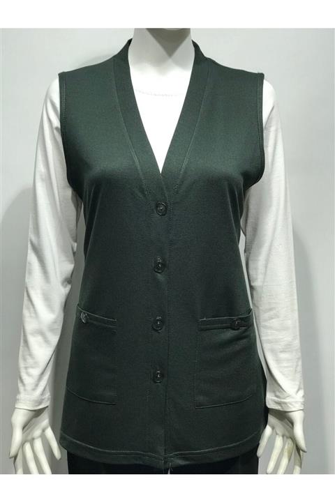 Modalüx Kadın Haki Yeşil Düğmeli Yelek