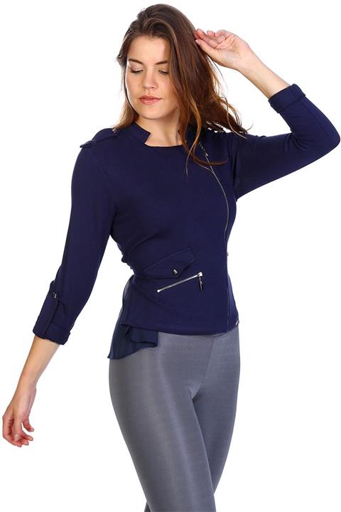 apsen Kadın Lacivert Fermuar Detaylı Triko Ceket 5111