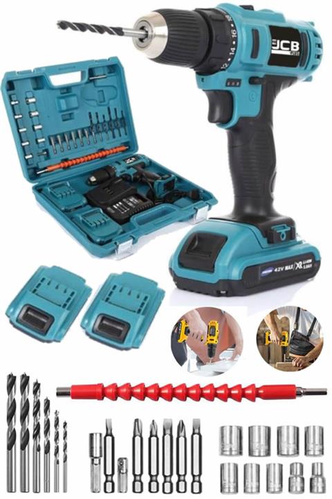 ProJCB Plus 42 V 5 Ah Li-on Çift Akülü Samsung Batarya Şarjlı Vidalama Matkap Usta Set Hediyeli
