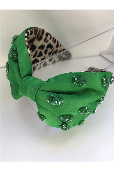 Handmade Atölye Kadın Koyu Yeşil İşlemeli Taç Saç Bandı