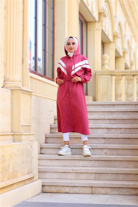 Moylin Kadın Pembe Garnili Uzun Hırka 1601