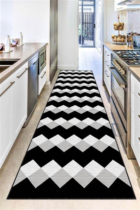 Viva Home Kaymaz Tabanlı Rulo Yolluk Gri Siyah Kareli Ar325