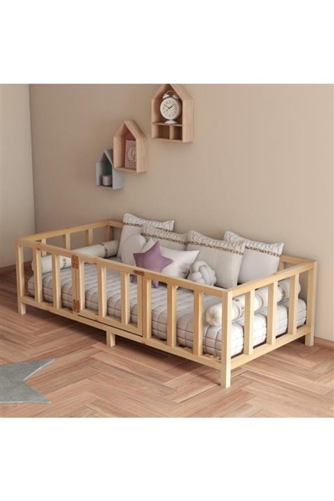 zerkaconcept Lara Doğal Ahşap Montessori Çocuk Yatak Karyola Beşik Ithal Çam - 120*200