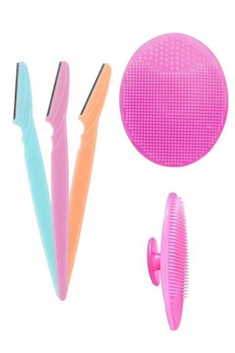 Turkish A2Z 3'lü Kaş Usturası Kaş Vücut Jileti Ve Slikon Cilt Temizleyici Yüz Masaj Pedi