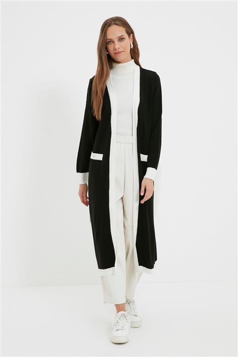 Trendyol Modest Siyah Kuşaklı Uzun Triko Hırka TCTAW22TH0039