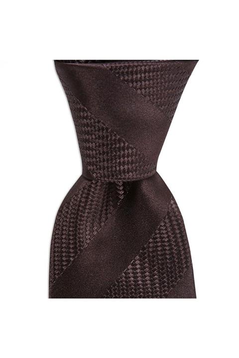 1001 Kravat Kahverengi Çizgili 8 cm Genişliğinde Ipek Kravat
