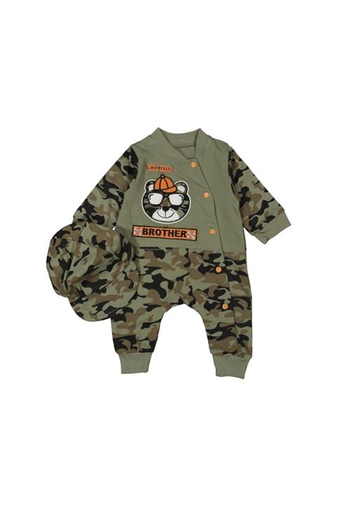 ELCİ BEBE Erkek Bebek Kedi Detaylı Kamuflaj Tulum