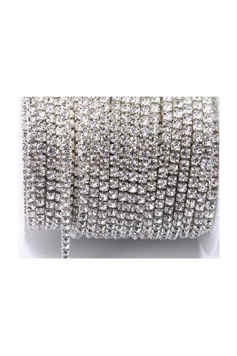 lal swanky Krsital Nikel Taşlı Metal Yuvalı Şerit 3,2 Mm Gümüş Süsleme Malzemesi (taşlı Zincir Şerit) 5 Metre