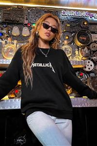 MERENCOLLECTİON Unisex Meren Oversize Siyah Metalica Logo Baskılı Sweatshirt