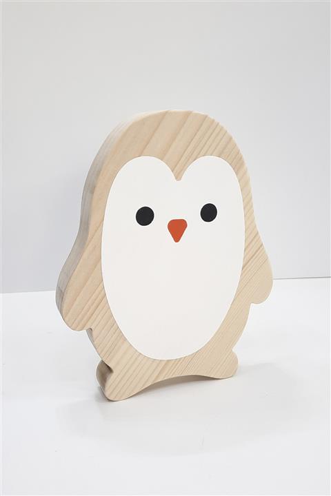 Coolkids Studio Bebek Çocuk Odası Dekoratif Doğal Ahşap Penguen Figür, Naturel