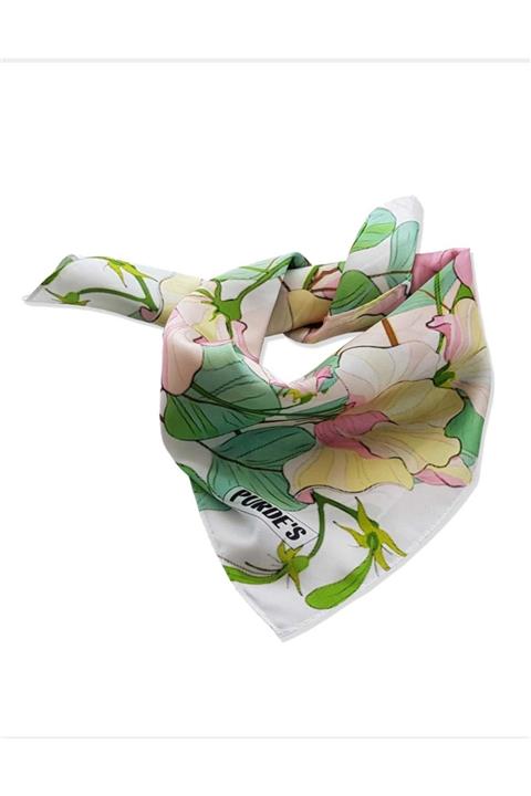 Purde's Ipek Saten Çiçek Baskı Desenli Fular