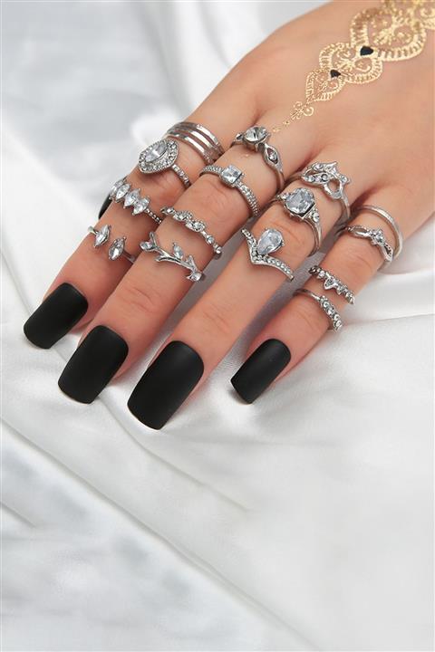 Chavin 15 Li Çoklu Taşlı Eklem Yüzüğü Bayan Yüzük Seti Em56