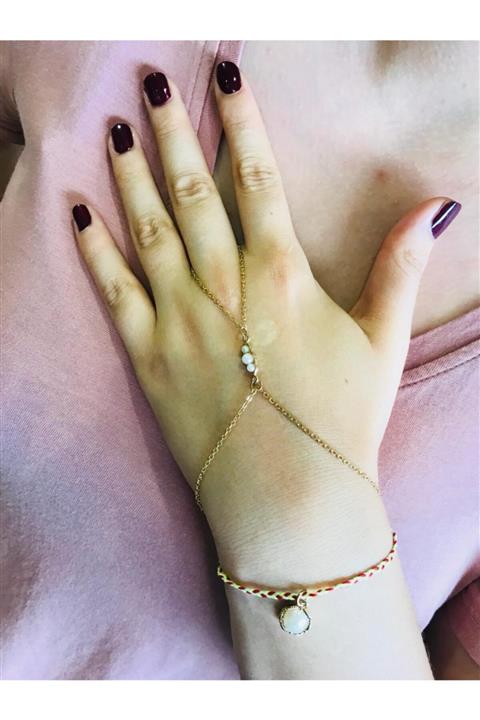 Panda Kadın Altın Rengi Boncuk Detaylı Ipli Zincir Şahmeran