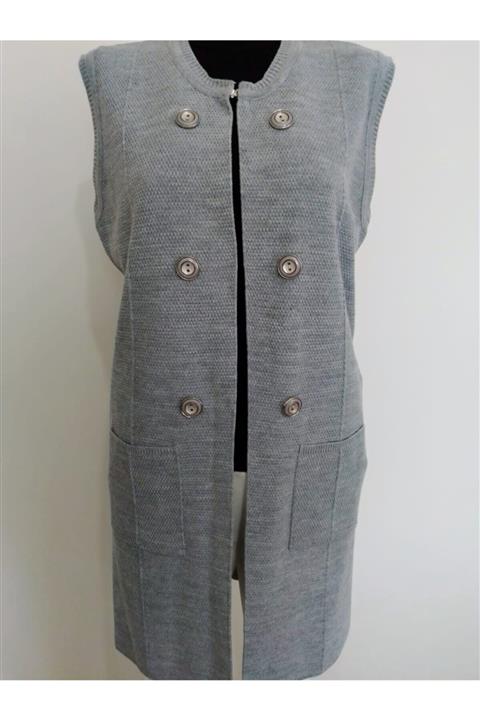 sempati Gri Renkli Önü Açık Tesettür Yelek