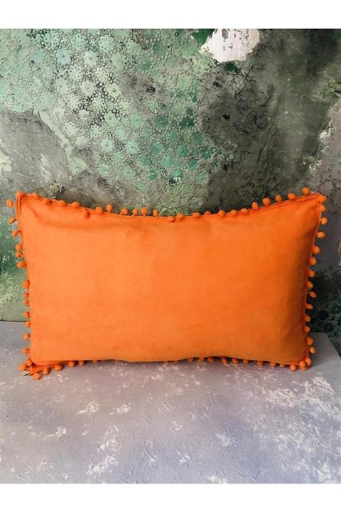 HAZE DESİGN LAB Turuncu Ponponlu Uzun Yastık Kılıfı - Model - 4