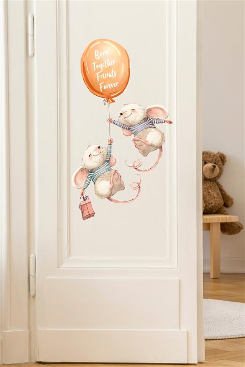 Sim Tasarım - Sim20 - Ikiz Sevimli Fareler Kapı Dolap Duvar Sticker Renkli