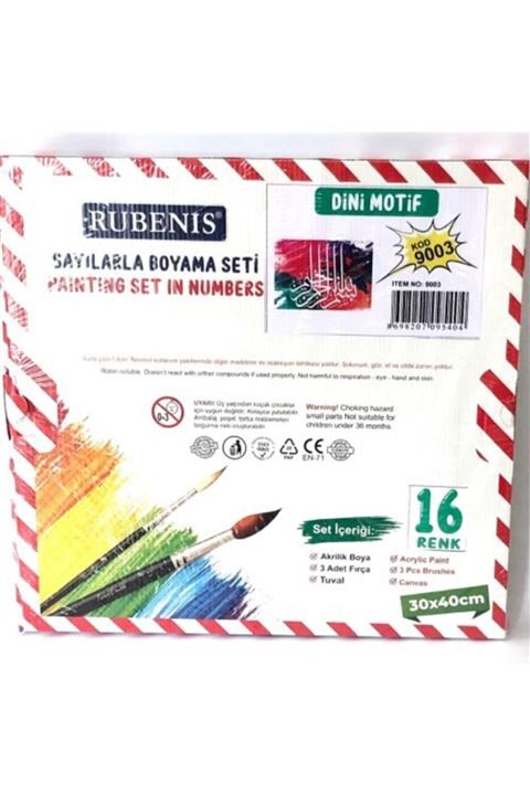 Rubenis Rb9003 Sayılarla Boyama Seti Dini Motif Resimli Çerçeveli Tuval Fırçalı Set  30x40 m 16 Renk Boya 3