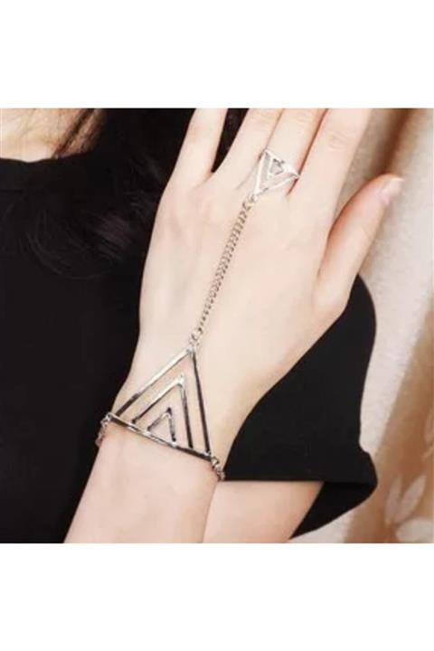 Nishstyle Üçgen Aksesuarlı Yüzüklü Altın Renk Şahmeran Bileklik
