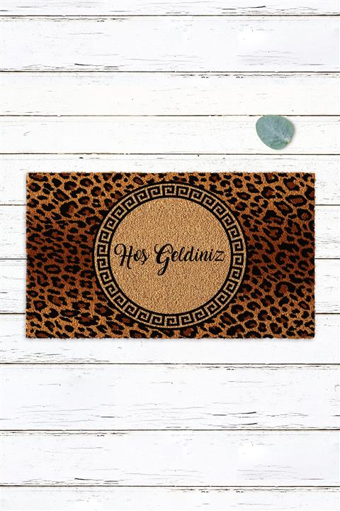 Paspas Yap Leopar Desenli Hoş Geldiniz Kapı Paspası