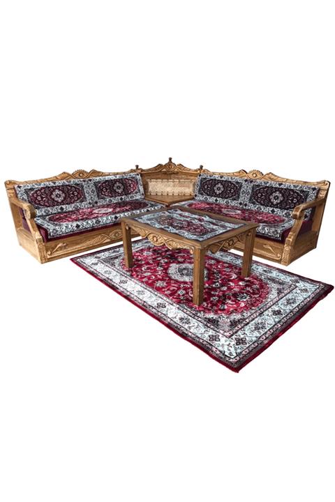 Özkap Ahşap El Oymalı Şark Köşesi Ahşap Sedir Enes Bordo