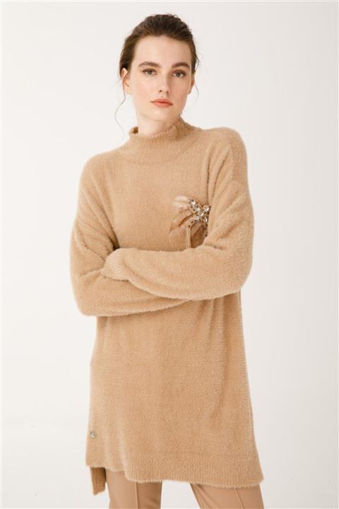 Ghisa Triko Yırtmaçlı Tunik Camel