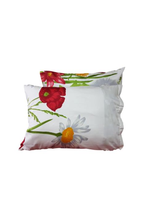 Sarev Pamuk Saten Çiçekli Yastık Kılıfı