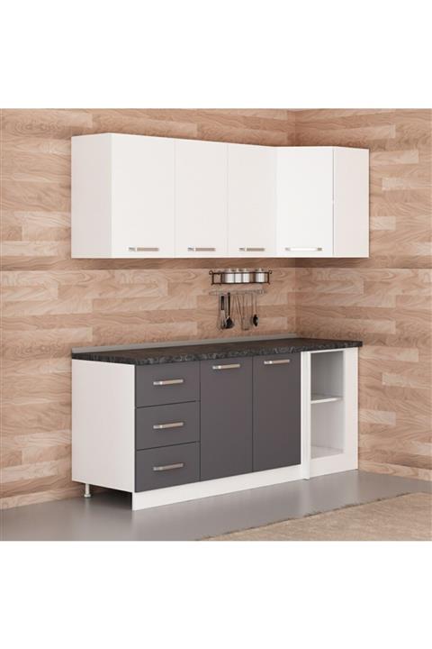 Minar 200cm Köşe Mutfak Dolabı - Beyaz/antrasit K200-a2