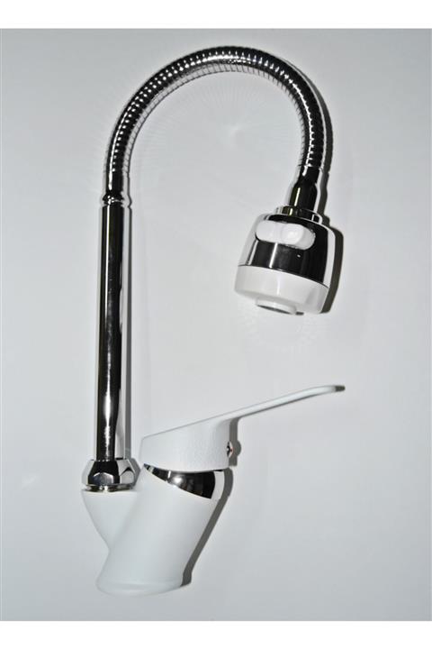 ARMİLLA ARMATÜR 2 Fonksiyonlu Sıcak Soğuk Çift Su Girişli Spiralli Beyaz Krom Mutfak Eviye Musluğu Çeşmesi Bataryası