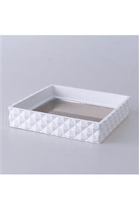 Şeker Portakalım -selim Piramit Polyester Aynalı Tepsi Peçetelik Havluluk Organizer Beyaz