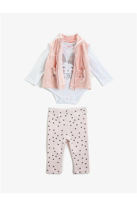 Koton Kedi Figürü Baskılı Zıbın Seti