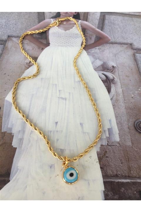 ACCESSORIES WORLD Çelik Gold Renk Nazar Boncuklu Burgu Kolye