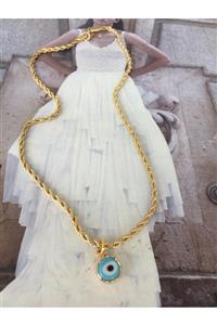 ACCESSORIES WORLD Çelik Gold Renk Nazar Boncuklu Burgu Kolye