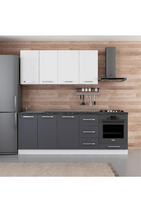 Minar 225 cm Beyaz Antrasit Mutfak Dolabı225-a6