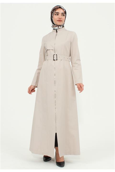 Setrms Kadın Kemer Detaylı Fermuarlı Pardösü